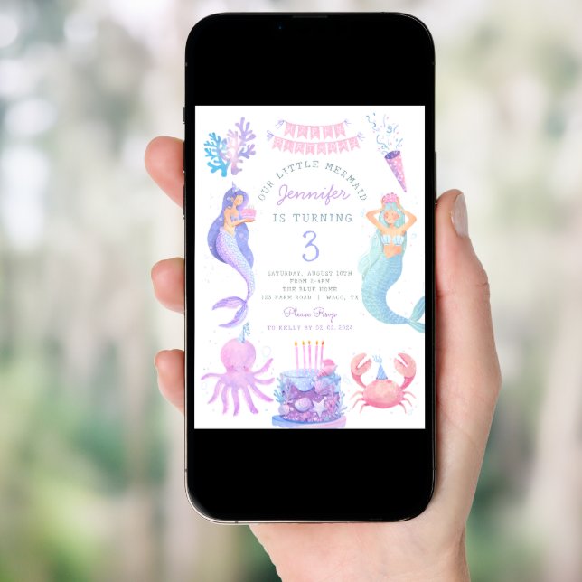 Little Mermaid Under sea Magic Birthday Invitation (Front Digital)