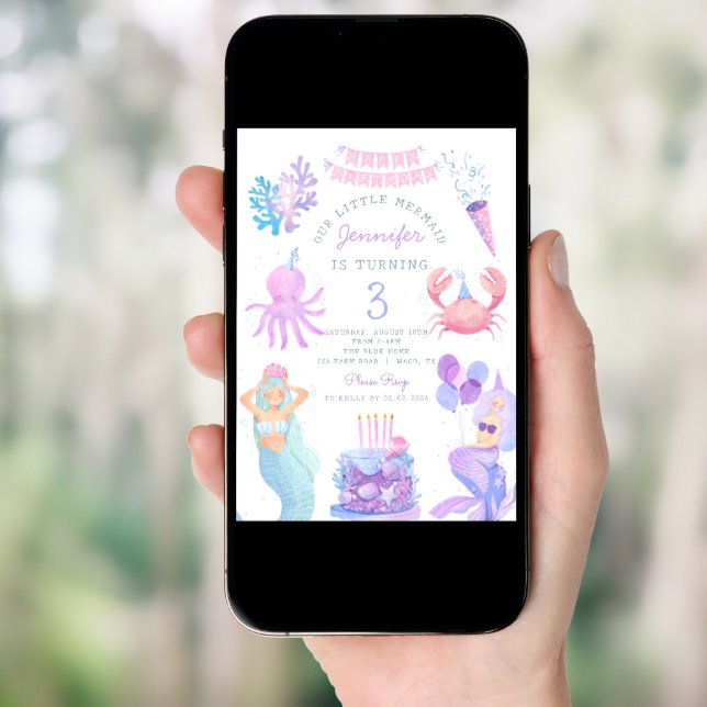 Little Mermaid Under sea Magic Birthday Invitation (Front Digital)