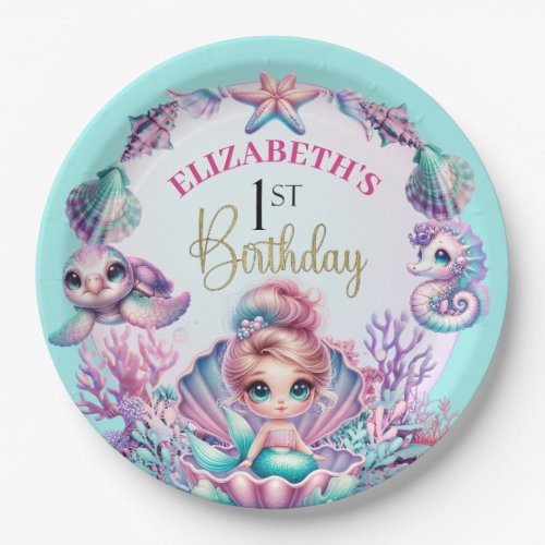 Little Mermaid Under The Sea 1st Birthday Paper Plates