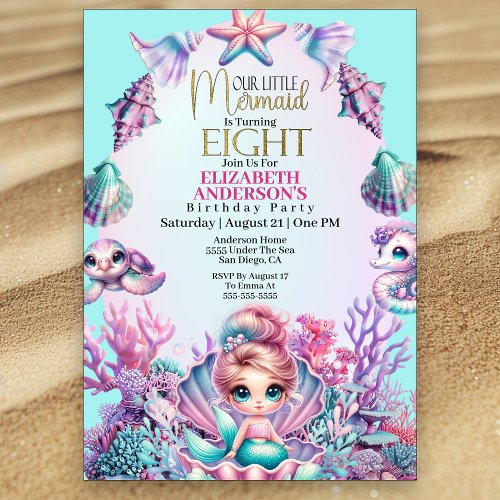 Little Mermaid Under The Sea 8th Birthday Invitation