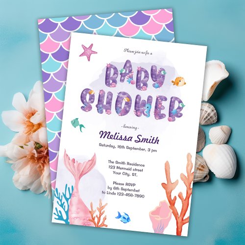 Little Mermaid Under The Sea Baby Shower  Invitation