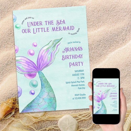 Little Mermaid Under the Sea Girls Birthday Party Invitation