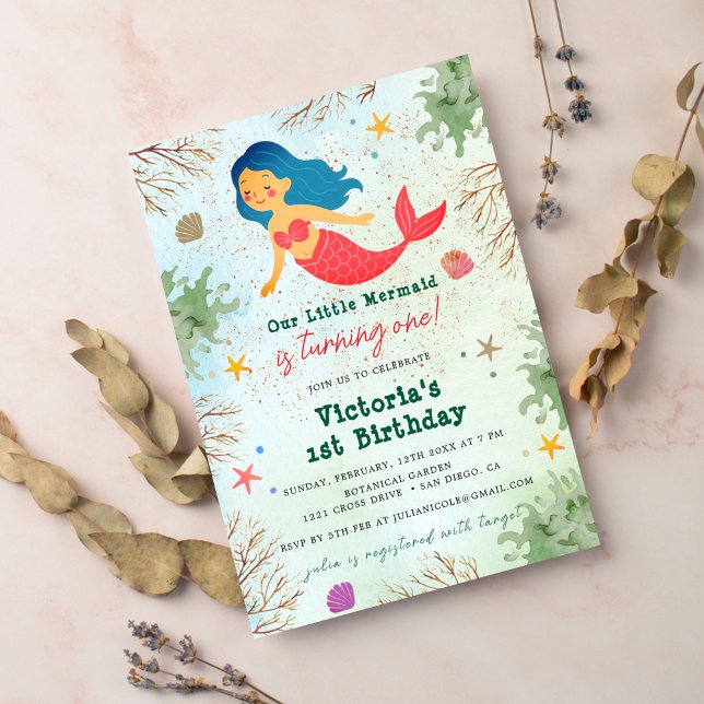 Little Mermaid Under The Sea Gold Glitter Birthday Invitation (Creator Uploaded)
