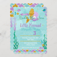 Little Mermaid Under the Sea Kids Birthday Invite