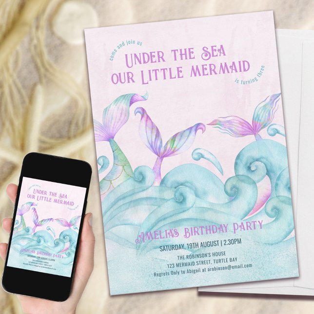 Little Mermaid Under the Sea Pink Girl Birthday Invitation (Creator Uploaded)