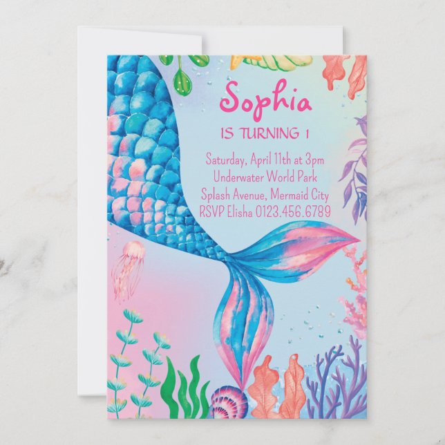 Little Mermaid Underwater Birthday Invitation (Front)