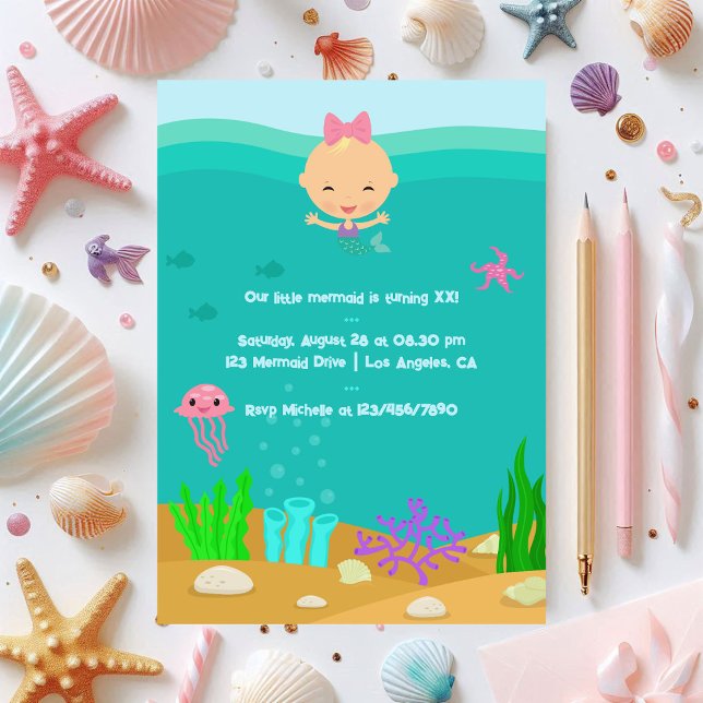 Little Mermaid Underwater Birthday Party Invitation (Little Mermaid Underwater Birthday Party Invitation)
