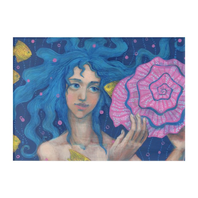 Little Mermaid, Underwater Fantasy Art, Pink Blue Acrylic Print (Front)