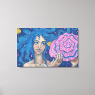 Little Mermaid, Underwater Fantasy Art, Pink Blue Canvas Print