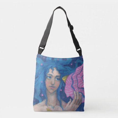Little Mermaid Underwater Fantasy Art Pink Blue Crossbody Bag