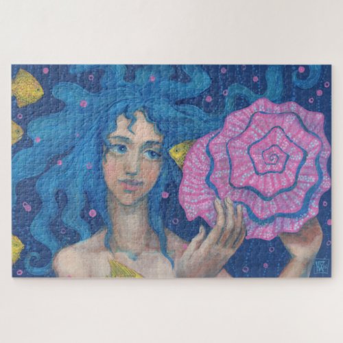 Little Mermaid Underwater Fantasy Art Pink Blue Jigsaw Puzzle