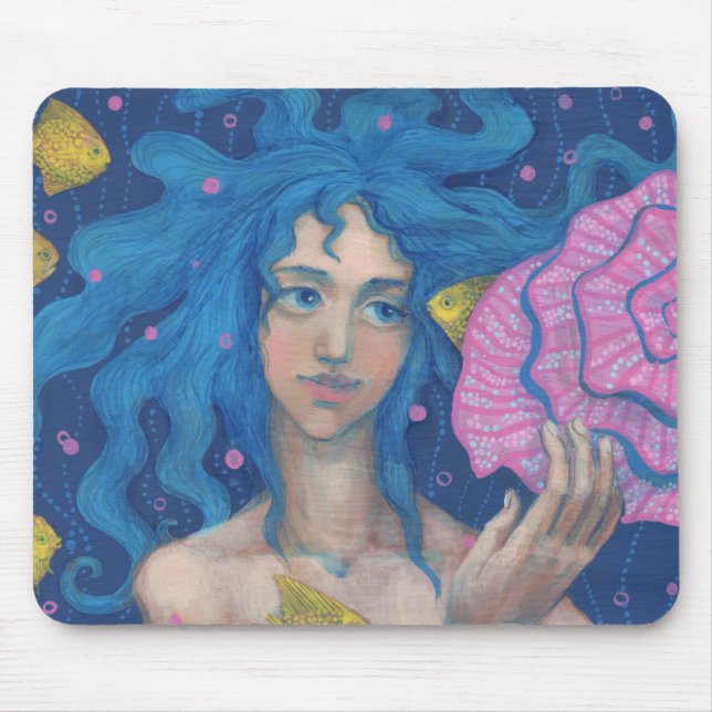 Little Mermaid, Underwater Fantasy Art, Pink Blue Mouse Pad (Front)