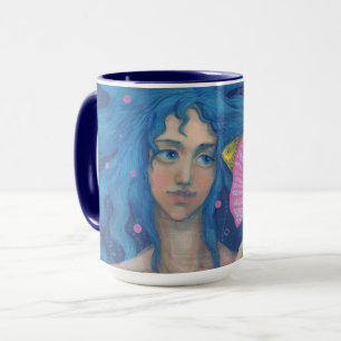 Little Mermaid, Underwater Fantasy Art, Pink Blue Mug