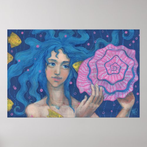 Little Mermaid Underwater Fantasy Art Pink Blue Poster