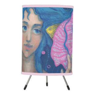 Little Mermaid, Underwater Fantasy Art, Pink Blue Tripod Lamp
