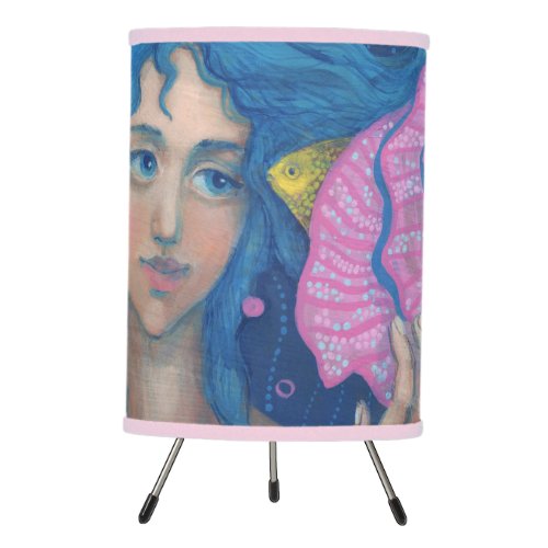 Little Mermaid Underwater Fantasy Art Pink Blue Tripod Lamp