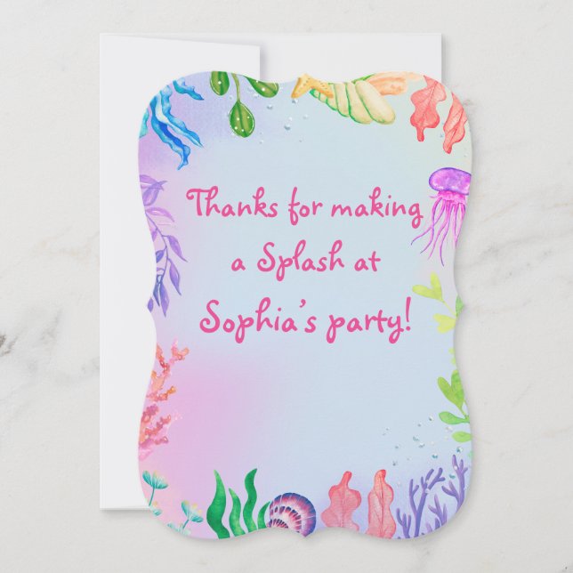 Little Mermaid Underwater  Thank You Card (Front)