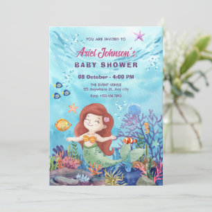Little mermaid watercolor baby shower invitation