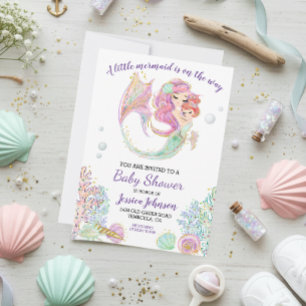 Little Mermaid Watercolor Baby Shower Invitation