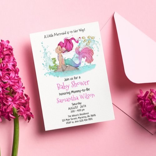 Little Mermaid Watercolor Baby Shower  Invitation