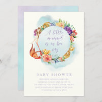 Little Mermaid Way Baby Shower Girl Simple Floral Invitation