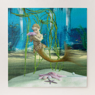 Little Mermaid with Anemone Flower Jigsaw Puzzle