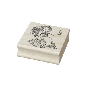 Little Mermaid with Seahorse Rubber Stamp