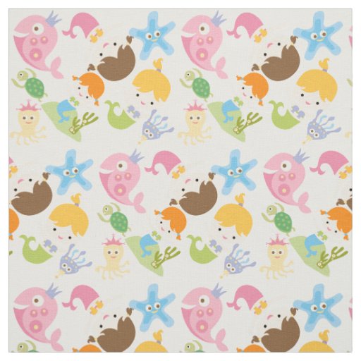 Little Mermaids and Sea Creatures Fabric