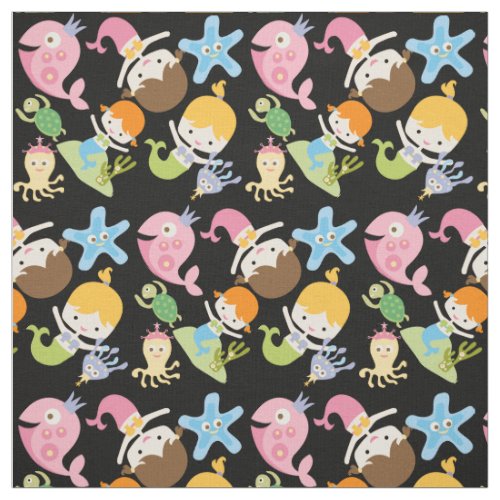 Little Mermaids and Sea Creatures Fabric