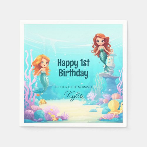 Little Mermaids Under the Sea Birthday Party Round Napkins
