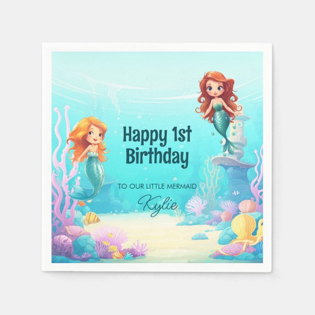 Little Mermaids Under the Sea Birthday Party Round Napkins (Front)