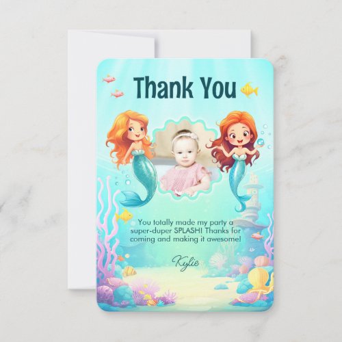 Little Mermaids Under the Sea Birthday Thank You Card