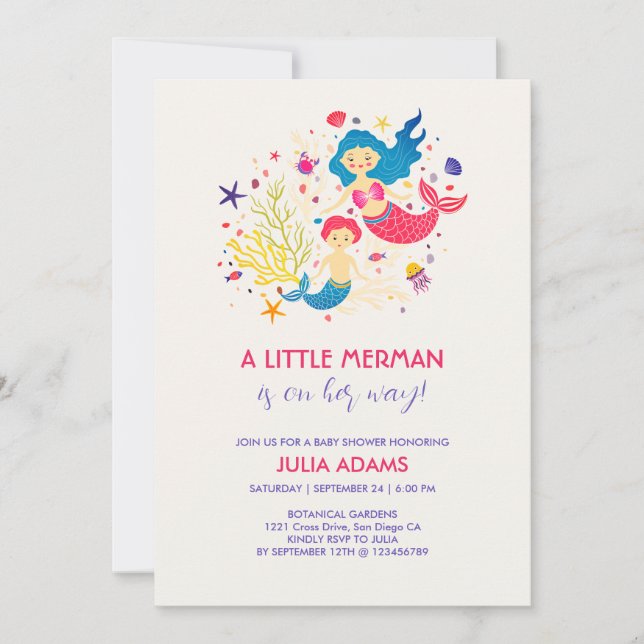 Little Merman Sea Breeze Baby Shower Invitation (Front)