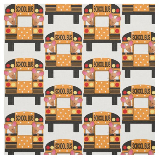 Little Mice Riding Schoolbuses Fabric