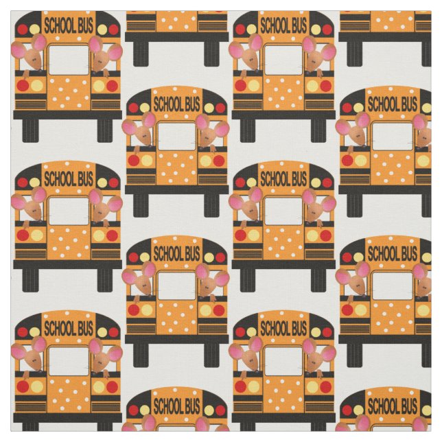 Little Mice Riding Schoolbuses Fabric (Swatch)