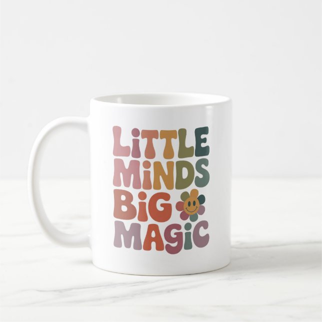 Little Minds Big Magic Retro Teacher Quote Coffee Mug (Left)
