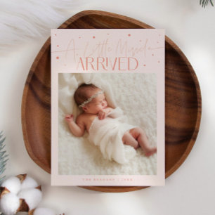 Little Miracle Christmas Peach Photo Birth Announcement