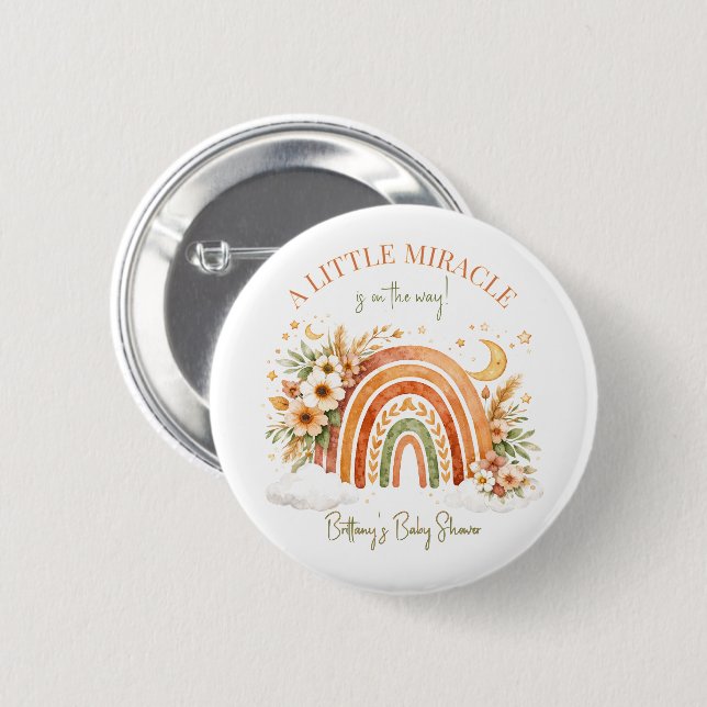 Little Miracle Is On The Way Rainbow Baby Shower  Button (Front & Back)