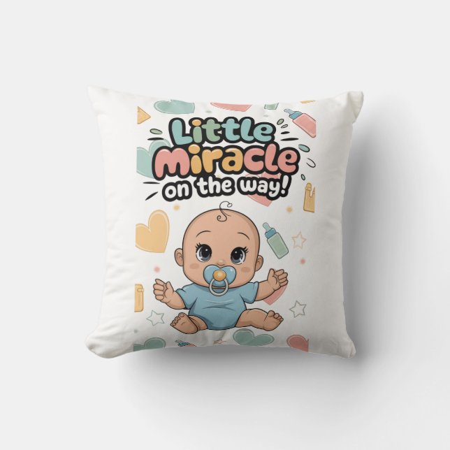 Little Miracle on the Way. New Baby Coming. Throw Pillow (Front)