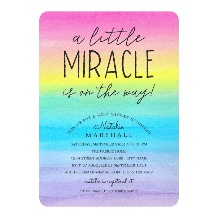 Little Miracle Watercolor Rainbow Baby Shower Invitation Zazzle