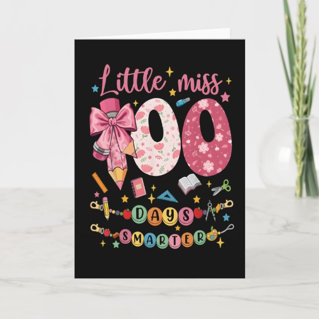 Little Miss 100 Days Smarter Cute School Card (Front)