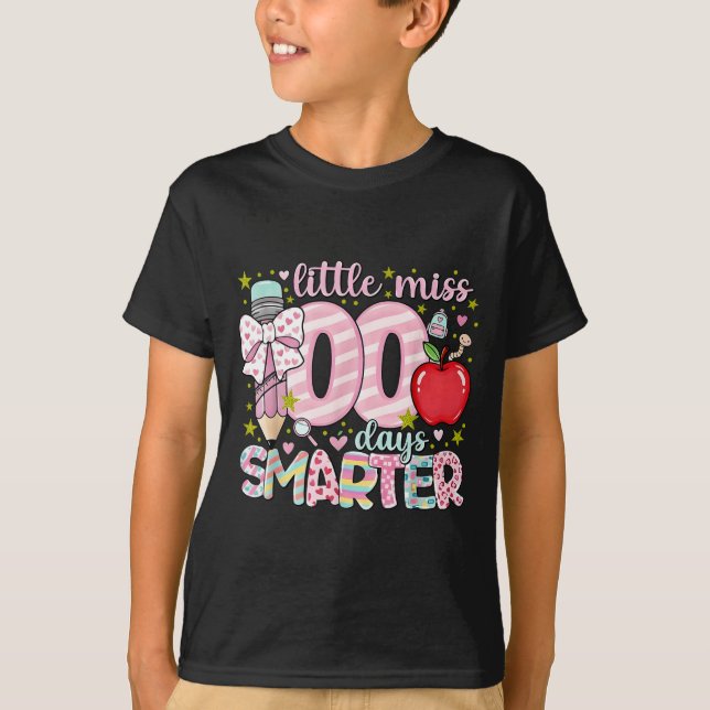 Little Miss 100 Days Smarter Kids Girls 100th Day  T-Shirt (Front)