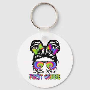 Little Miss 1st Grade Girl Ck To School Messy Bun  Keychain