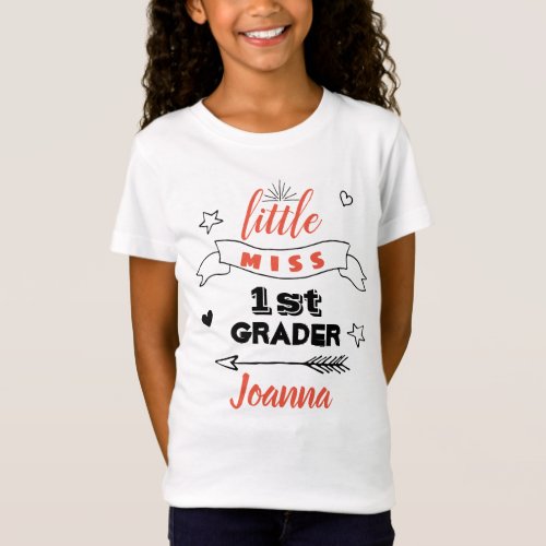 little miss 1st grader name pink  black script T_Shirt