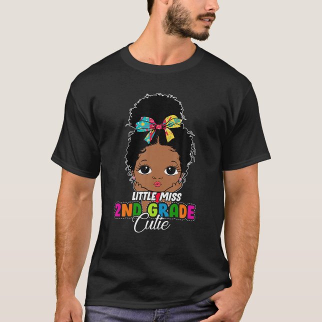 Little Miss 2Nd Grade Cutie Black Girl Back To Sch T-Shirt (Front)