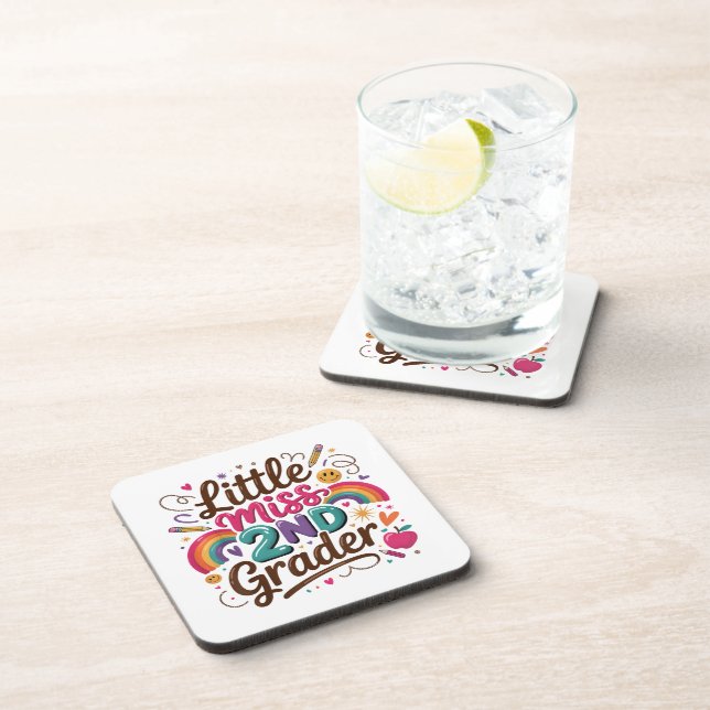 Little Miss 2nd Grade First Day of Second Grade Beverage Coaster (Right Side)