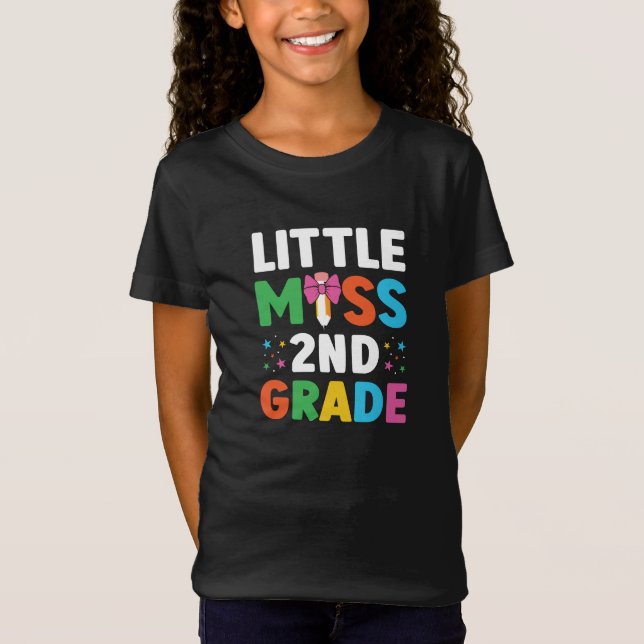 Little Miss 2nd Grade Typography School T-Shirt (Front)