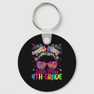 Little Miss 4th Fourth Grade Messy Bun First Day O Keychain