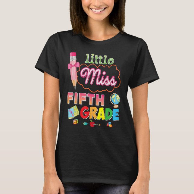 Little Miss 5th Grade Cute Back To School Fifth Gi T-Shirt (Front)