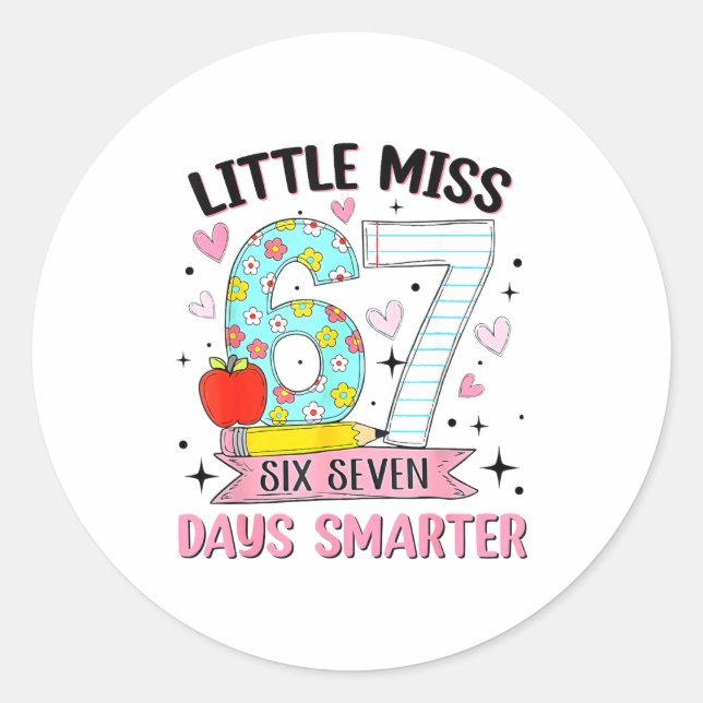 Little Miss 67 Days Smarter Coquette Bow 67th Day  Classic Round Sticker (Front)